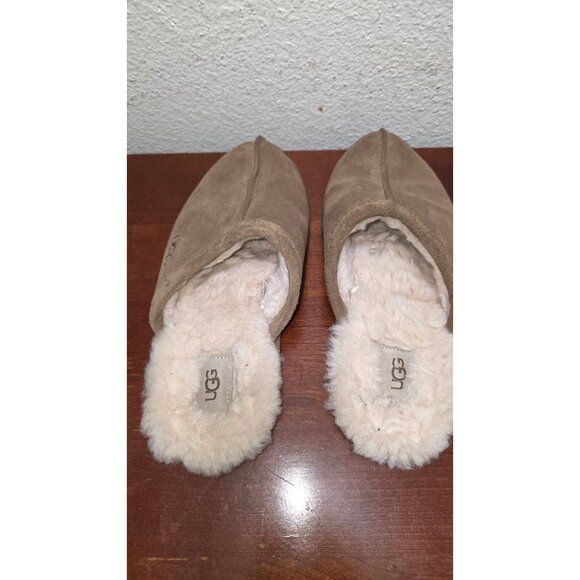 Ugg Womens Tan Suede Scuff Slippers With Shearling Lining And Rubber Sole Size 7 - Picture 4 of 6